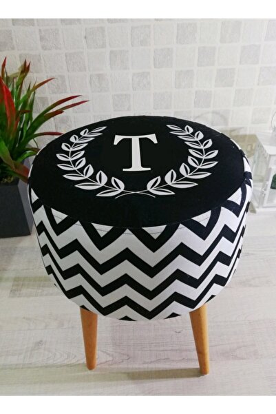 PufyHome Harf Serisi ( T ) Özel Tasarım Gürgen Ayaklı Çok Amaçlı Dekoratif Puf