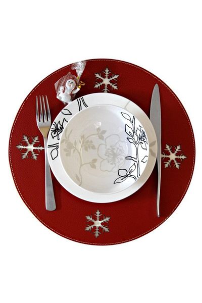ASENA DESİGN American Service Leather Snowflake Christmas Red Circle 12 Pieces