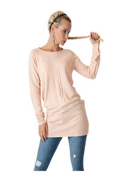 CEBECİ TİCARET Women's Sweater Knitwear Boat Neck Powder