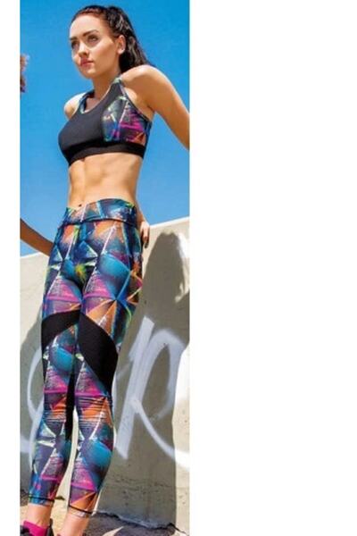 Yeni İnci Desenli Kadın Spor Tayt Siyah