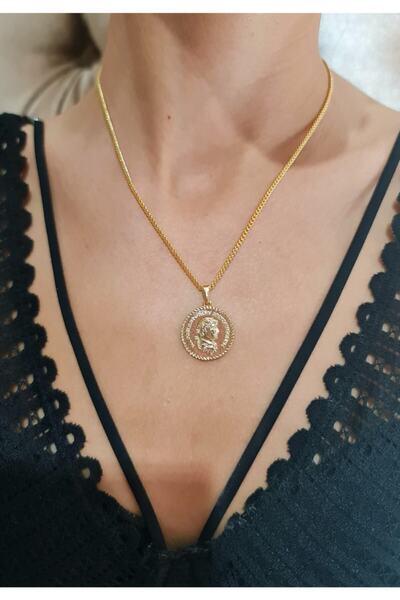 WONDER TOUCH 24k Altın Kaplama Heykel Figürlü Madalyon Kolye,çift Taraflı Kul...