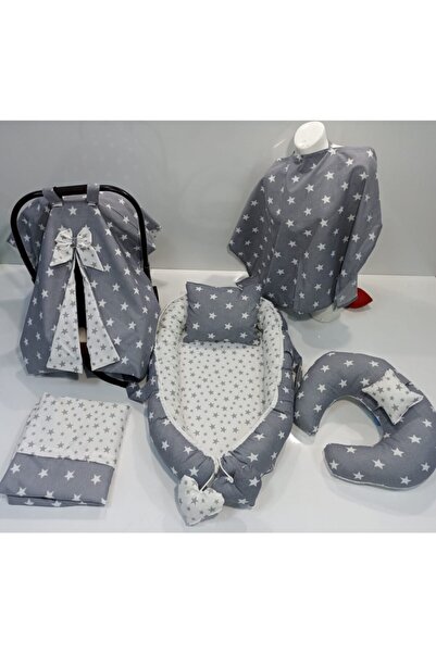 Balamira Gri Beyaz Yıldız 6 Parça Yenidoğan Oval Ev Tipi Anakucagı