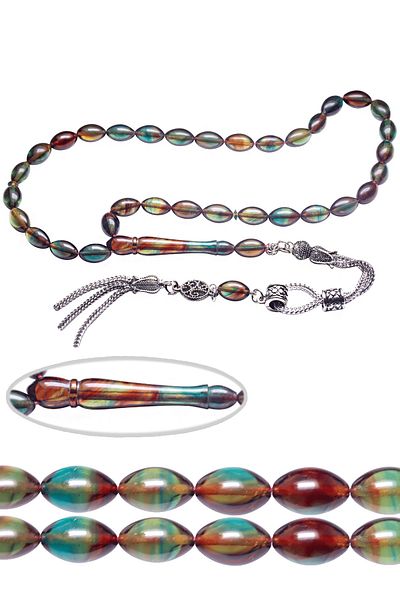 Tesbih Atölyesi Colorful Solid Cut Twirled Tasseled Fire Amber Rosary