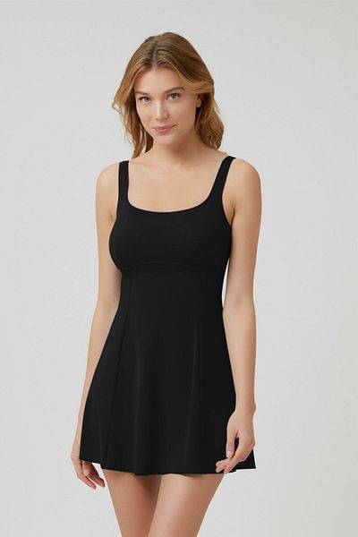 Kom Round Neck Jerom Solid Color Compact Dress Swimsuit