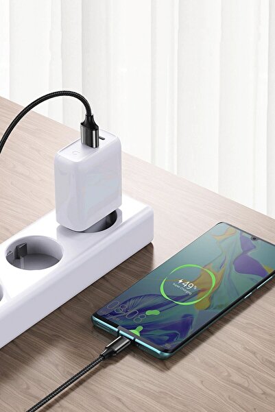 MEZİGARC Type-C Girişli Tüm Cihazlara Uyumlu Siyah Örgü Type-c Hızlı Şarj Aleti Cihazı Kablosu Şarz Kablo