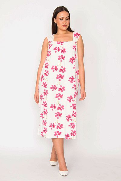 Şans Women's Large Size Colorful Cotton Fabric Floral Pattern Dress 65n30249