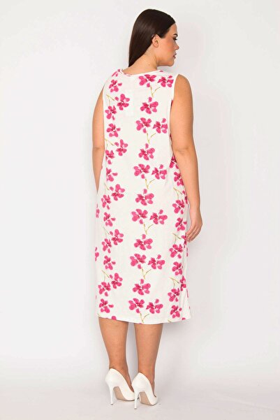 Şans Women's Large Size Colorful Cotton Fabric Floral Pattern Dress 65n30249