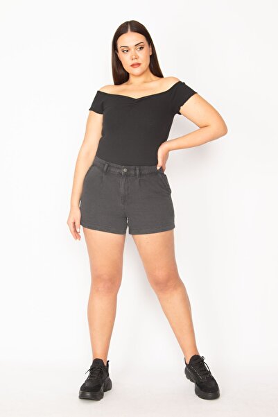 Şans Plus Size Shorts & Bermuda - Gray - Normal Waist