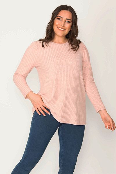 Şans Γυναικείο Plus Size Pink DIY ριγέ χιτώνα με λαιμόκοψη 65n30416