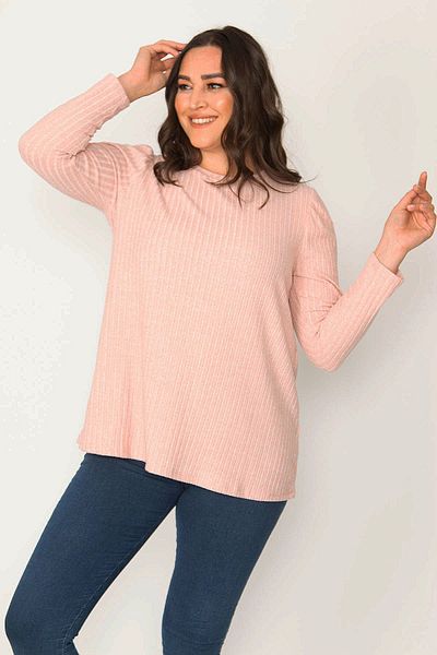 Şans Γυναικείο Plus Size Pink DIY ριγέ χιτώνα με λαιμόκοψη 65n30416