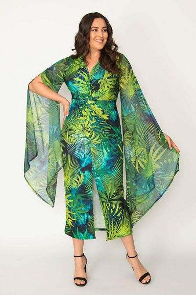 Şans Plus Size Evening Dress - Multi-color - Asymmetric