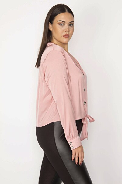 Şans Női nagy méretű rózsaszín elöl nyakkendős szatén blúz 65n29915
