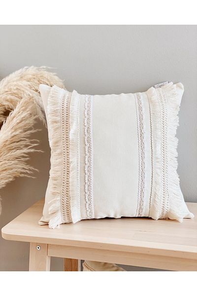 Hestia Home غطاء وسادة من هيستيا هوم مزين بالدانتيل مقاس 40 × 40 سم