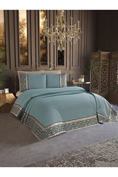 Homeart Turkuaz Elyaflı Astarlı Çift Kişilik Yatak Örtüsü