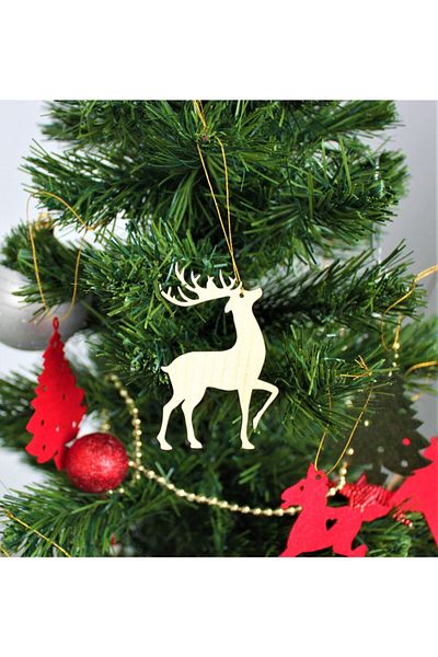 Mini Tasarım Atölyem Wooden Deer Christmas Tree Ornament