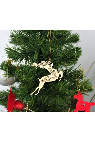 Mini Tasarım Atölyem زخرفة شجرة عيد الميلاد الخشبية على شكل غزال