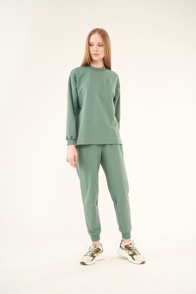 Mevra Φούτερ με ριμπ λείανση και γλάσορα σε πράσινο χρώμα