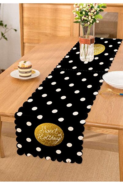 Realhomes Siyah Zeminde Sweet Holiday Tasarımlı Dijital Baskılı Runner