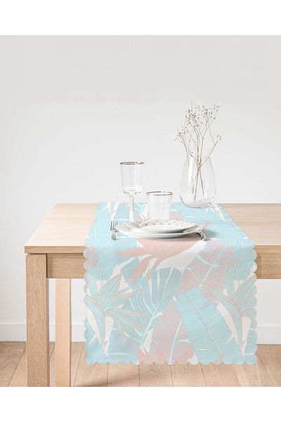 Realhomes Blue And Pink Tropical Leaf Runner