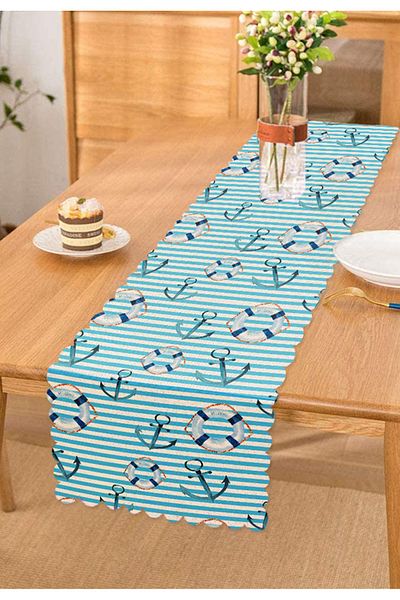 Realhomes Ψηφιακό τυπωμένο δρομέας με μπλε ριγέ Sailor Design