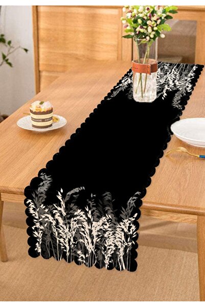 Realhomes Alergăr cu design special tematic cu flori albe și gri pe fundal negru