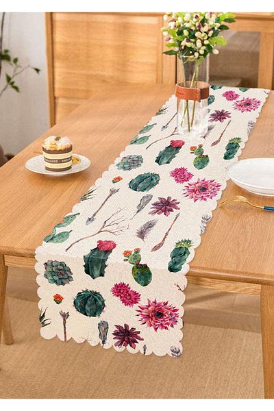 Realhomes Desert Plant Patterned Digital Printed Special Design Runner με μοτίβο με πούπουλα
