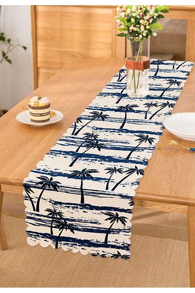 Realhomes Alergăr decorativ cu model palmier albastru