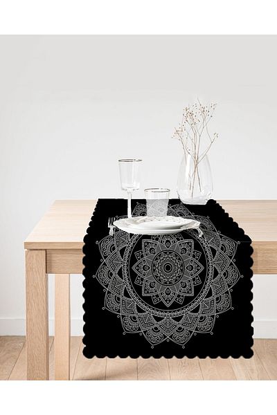 Realhomes Alergăr decorativ cu model Mandala alb pe fundal negru