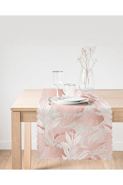 Realhomes Ροζ ειδικής σχεδίασης Leaf Motif Runner σε γκρι φόντο