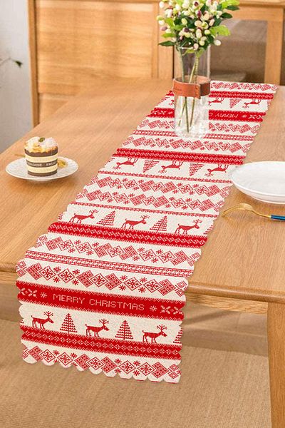 Realhomes Καλά Χριστούγεννα Cross Stitch Look Deers Printed Special Design Runner