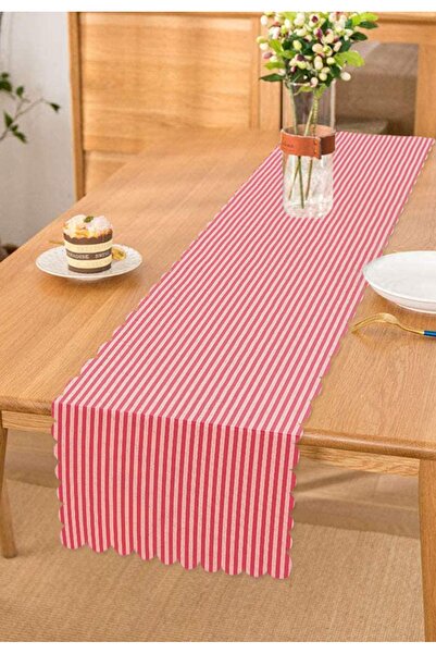Realhomes Pembe Çizgili Motifli Dekoratif Modern Runner