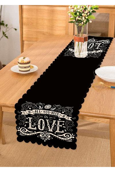 Realhomes Μαύρο Love Printed Διακοσμητικό Ειδικού Σχεδιασμού Runner