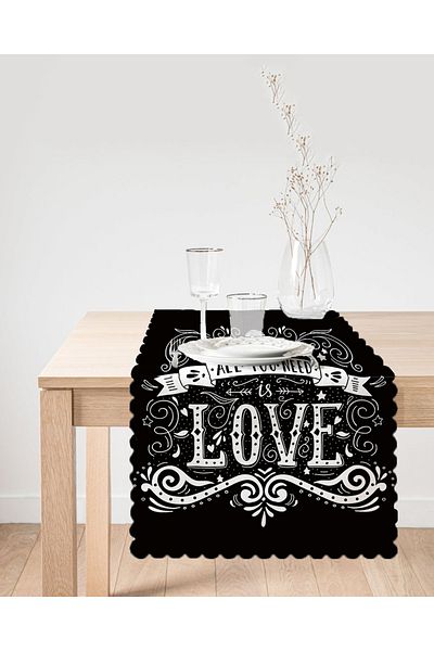 Realhomes Μαύρο Love Printed Διακοσμητικό Ειδικού Σχεδιασμού Runner