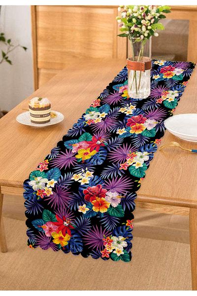 Realhomes Alergăr decorativ cu design de flori colorate pe fundal negru