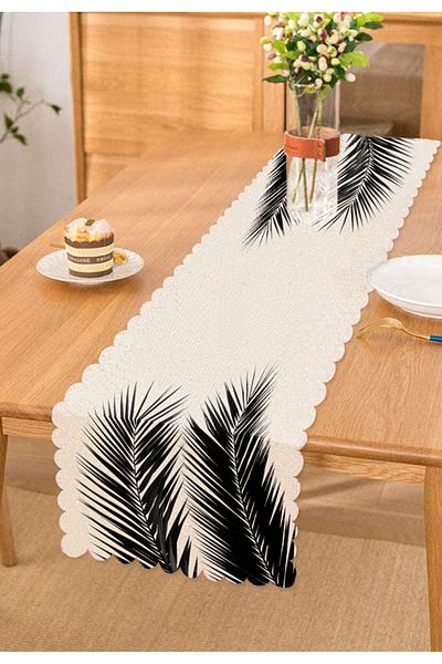 Realhomes Ψηφιακό τυπωμένο δρομέας με λευκά φύλλα φοίνικα