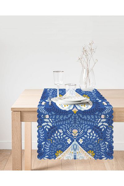 Realhomes Blue Backdrop Butterfly & Flower Special Design Digital Printed Modern Runner