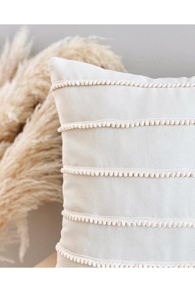 Hestia Home غطاء وسادة مخطط بوم بوم من هيستيا هوم مقاس 40 × 40 سم