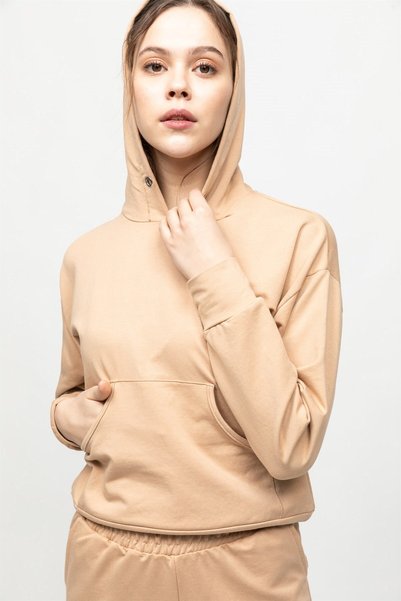 Volanlı Hanorac cu glugă Camel