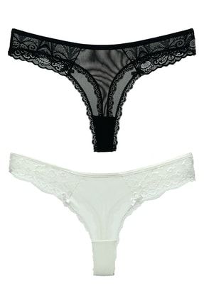 HNX 2-Piece String Women's Thong Panties with Tulle Lace Detail on the Front  and Back - Trendyol