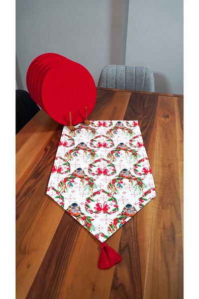 Viemso New Year's Deer Patterned Tassel Runner, Set of 6 Charger Plates