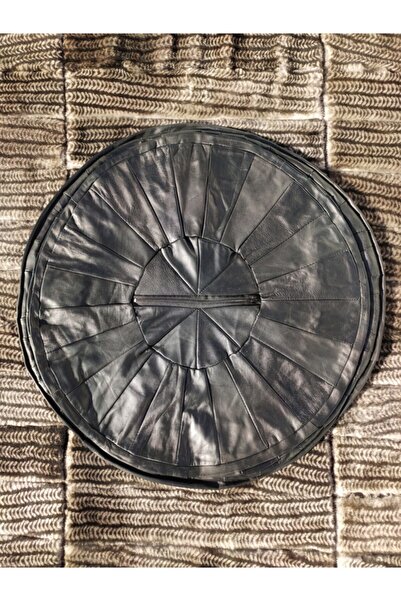 DERİHOME Siyah Hakiki Deri El Yapımı Puf - Minder