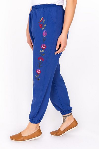 ÇIKRIKÇI TEKSTİL ŞİLE BEZİ Şile Cloth Embroidered Trousers Women's Saks Blue