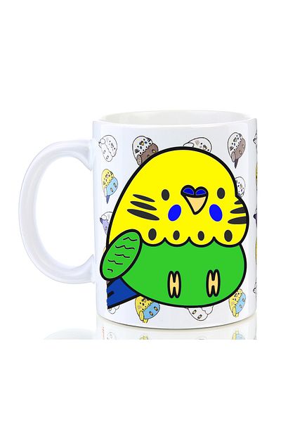Kuşarkadaşım Yellow Green Patterned Budgie Cup - Gift Mug