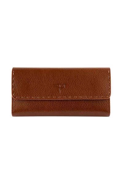 Garbalia Paris Genuine Leather Saddler Stitched Tan Women's Portfolio Wallet with Phone Compartment