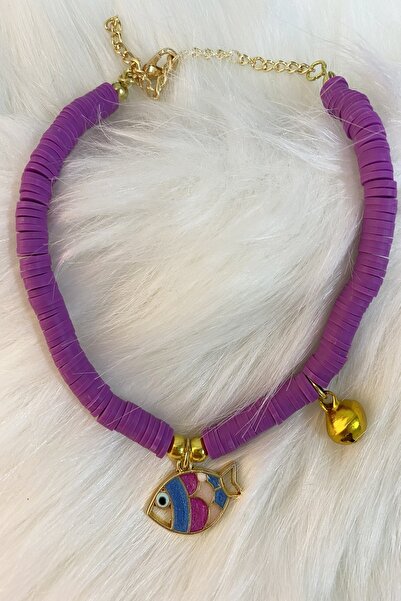 Karlay طوق للكلاب والقطط بطرف السمكة باللون الأرجواني قابل للتعديل مع جرس