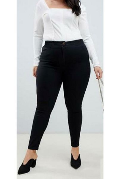 ÇİÇEK BUTİK Large Size Women's Jeans Black, High Waist Narrow Leg Skinny Pattern Recovery Feature Lycra
