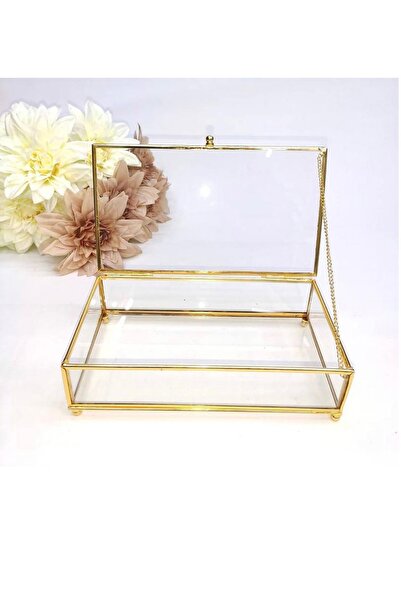Han Çikolata Gold/sarı Renk Dekoratif Cam Çikolata Kutusu 30x20x7cm