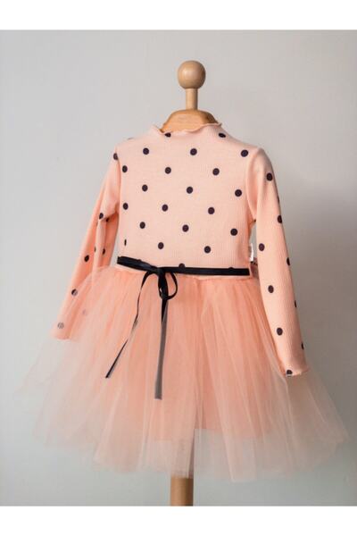 minniesbutik فستان بلون السلمون مع توتو منقط