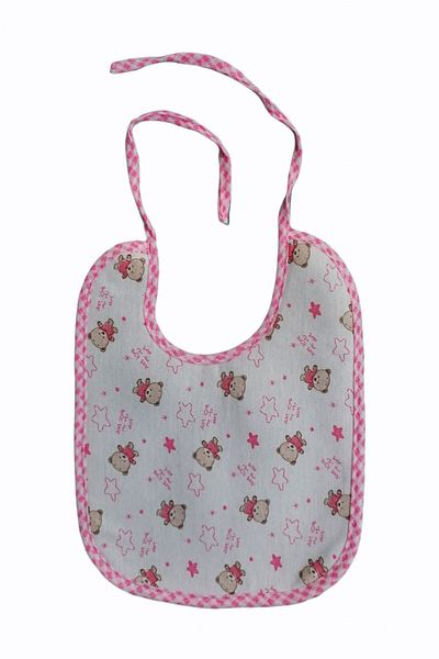 ANDİFLİ Pink Teddy Bear Patterned Baby Food Bib with Oil on the Back 0-24 (15X20 CM)