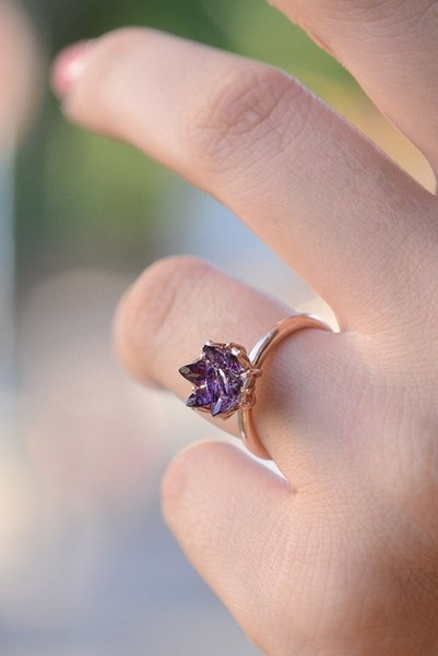 Ervanur 925 Ayar Rose Kaplama Mor Zirkon Taşlı Gümüş Lotus Çiçeği Kadın Yüzük